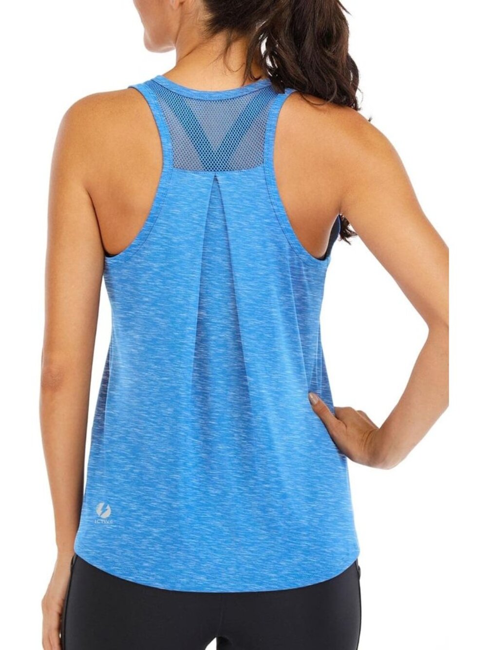 .〽️Women Light Blue Loose Fit Racerback Mesh Backless Muscle Tank Workout Tops